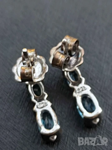 Сребърни обици със сини топази Син океан, снимка 4 - Обеци - 51424303