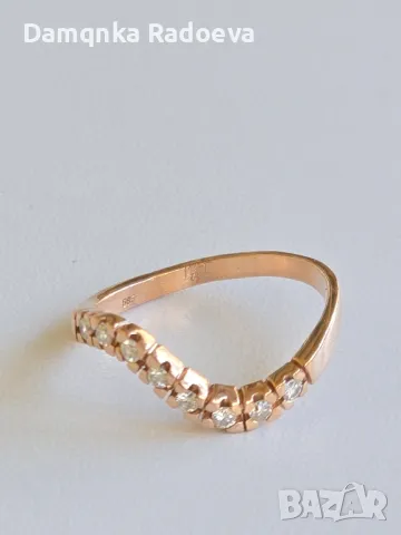 Златен пръстен с Диаманти , снимка 9 - Пръстени - 49847453