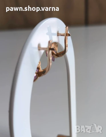 Златни обеци с фианити – 585 проба, снимка 5 - Обеци - 50824019