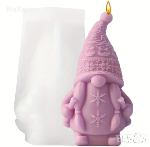 3D Голям Коледен гном с шал Силиконов молд форма за свещи гипс сапун смола , снимка 2 - Форми - 52094625