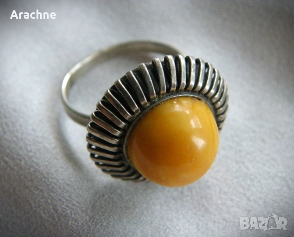 Скандинавски сребърен пръстен с кралски кехлибар, снимка 4 - Пръстени - 47160567