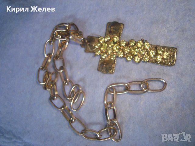 МОДНО РОКЕРСКО ЗЛАТИСТО КРИСТАЛНО АРТ КРЪСТЧЕ със СИНДЖИРЧЕ 27516, снимка 8 - Колиета, медальони, синджири - 36902626