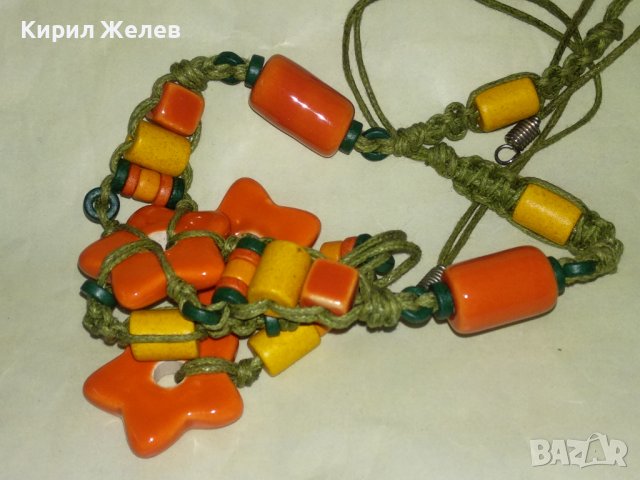 МНОГО ЕФЕКТНО и КРАСИВО ФЕШЪН АРТ КОЛИЕ ЦВЕТНА КЕРАМИКА и ПЛЕТКА ХЕНД МЕЙД УКРАШЕНИЕ 34779, снимка 2 - Колиета, медальони, синджири - 39178192
