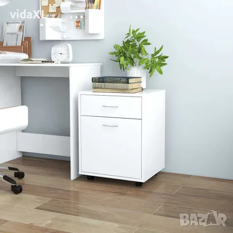 vidaXL Шкаф на колелца, бял, 45x38x54 см, инженерно дърво, снимка 2 - Шкафове - 56147853