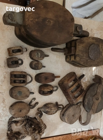 уникален комплект старинни корабни дървени макари