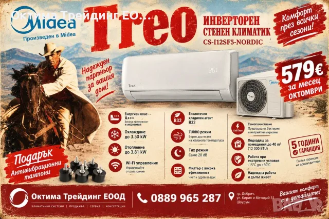 Хиперинверторен стенен климатик Treo CS-I12SF5 Nordic