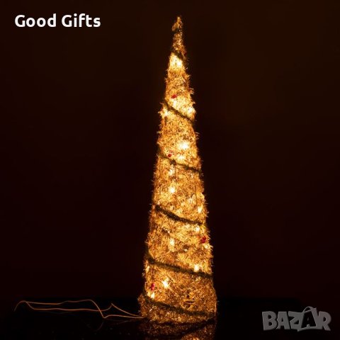 Светеща Коледна елха със златни гирлянди, 81см, снимка 1 - Декорация за дома - 42704242