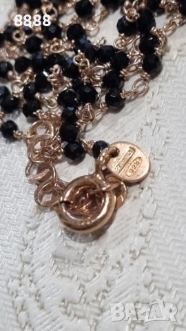 Сребърно колие с розава позлата и оникс , снимка 3 - Колиета, медальони, синджири - 44329725
