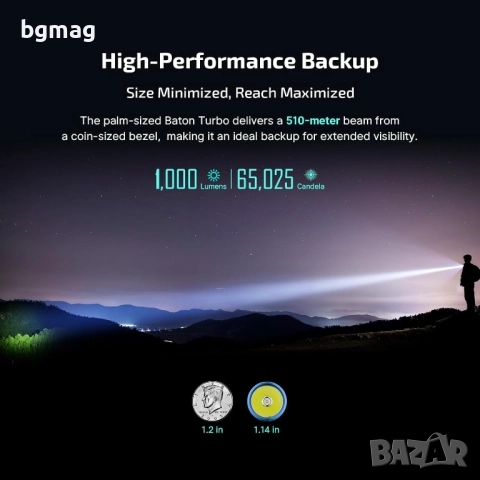 Olight Baton Turbo мини LED фенер,1000 лумена,до 510 метра,черен цвят, снимка 2 - Къмпинг осветление - 52124966