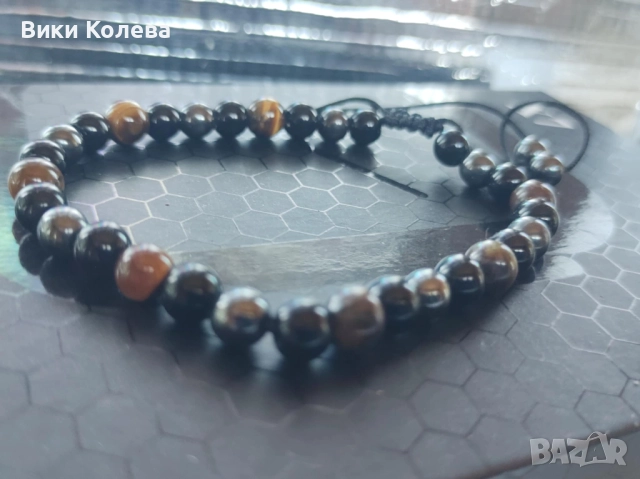 Гривна "Тройна Сила и Защита" – Тигрово Око, Хематит и Обсидиан, снимка 3 - Гривни - 52799170