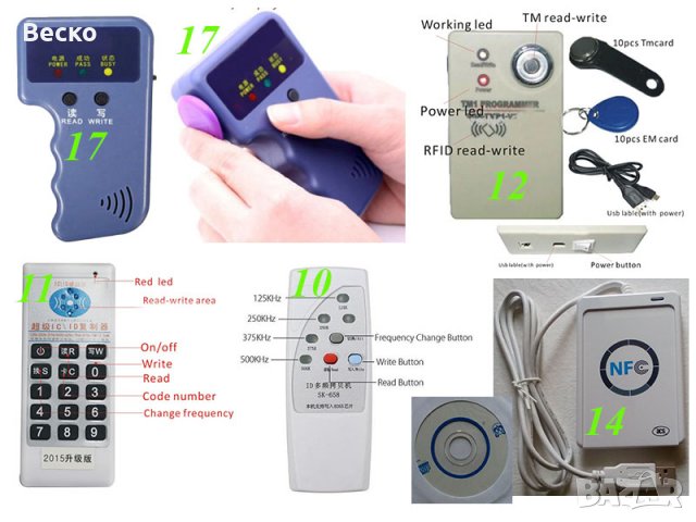 Презаписваеми Чипове Чип Карти RFID 125Khz 13.56Mhz Записвачка Копиране Дубликатор Клонира Достъп, снимка 8 - Други - 38097159