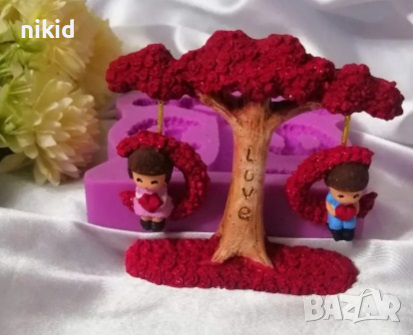 3d Дърво с деца на люлка сет силиконов молд форма калъп гипс декор, снимка 3 - Форми - 44674362