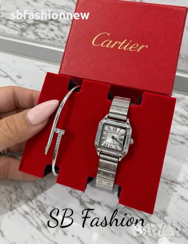 Cartier часовник с гривна в сребристо, снимка 2 - Дамски - 56045782