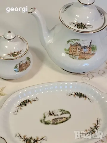 Чайник, захарница и плато немски порцелан Roslau 6/5, снимка 8 - Сервизи - 49324525
