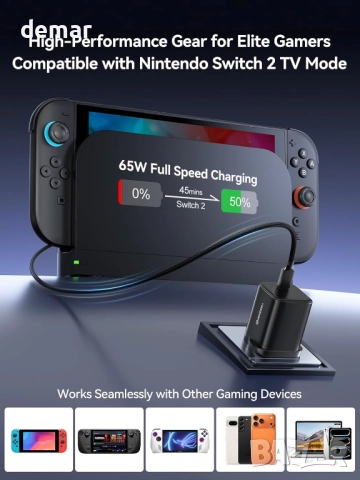 Зарядно устройство NEWDERY 65W GaN за Nintendo Switch 2 (TV режим), Steam Deck, ROG Ally, iPhone, снимка 3 - Друга електроника - 52637206