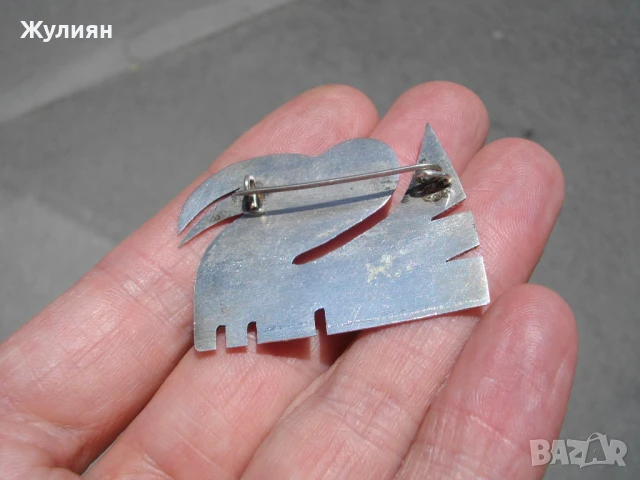 СТАРА ПОСРЕБРЕНА БРОШКА С ПЕЛИКАН, снимка 5 - Антикварни и старинни предмети - 50821185