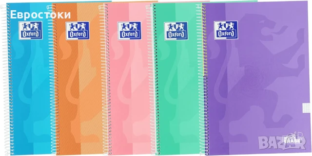 Oxford 5 тетрадки А4  с решетка 4x4мм, спирала, картонена корица, 80 листа, пакет от 5 тетрадки