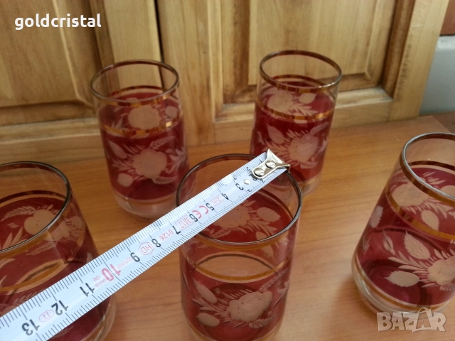 Ретро стъклена кана с чаши гравирани, снимка 8 - Антикварни и старинни предмети - 39805886