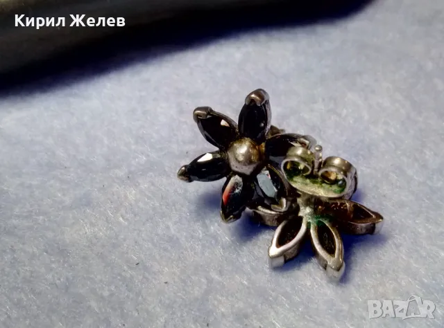 ФЛОРАЛНИ СКЪПОЦЕННИ СРЕБЪРНИ ОБЕЦИ МАРГАРИТКИ РОДИРАНО СРЕБРО 925 с ФАСЕТИРАН ЧЕРЕН ТУРМАЛИН 42320, снимка 2 - Обеци - 50136131