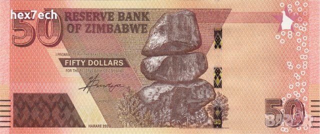 ❤️ ⭐ Зимбабве 2020 50 долара UNC нова ⭐ ❤️, снимка 2 - Нумизматика и бонистика - 38545850