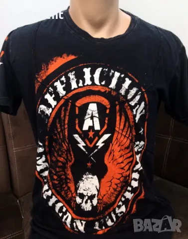 Мъжка тениска AFFLICTION Black Premium М Medium Black Orange, снимка 2 - Тениски - 25981165