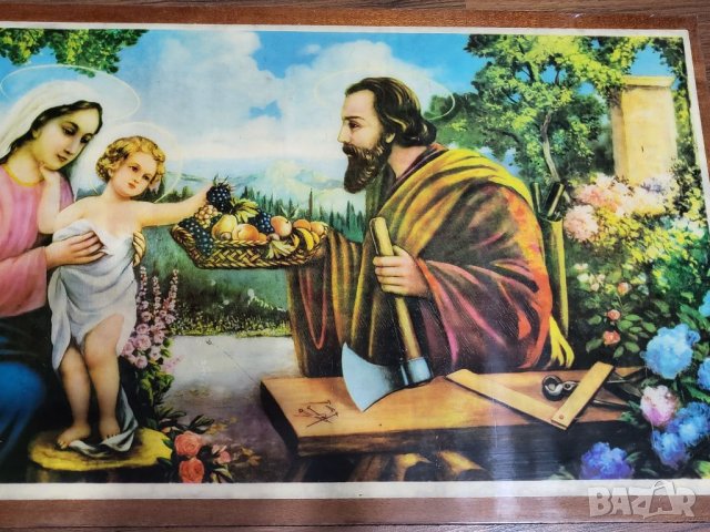 Стара картина Sacra Famiglia, снимка 3 - Антикварни и старинни предмети - 39283938