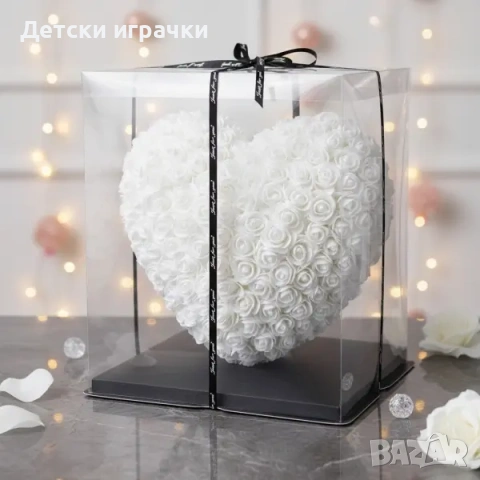 Декоративно сърце от изкуствени рози в подаръчна кутия, романтичен подарък , снимка 5 - Други - 53145835