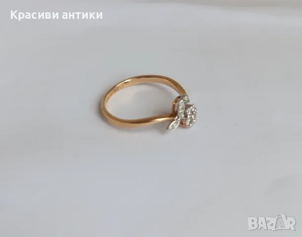Руски златен прьстен с диаманти нов с печати, снимка 2 - Пръстени - 55893813