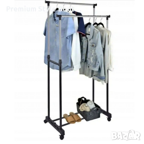 Двойна стойка за дрехи на колела - лесно преместване и повече място за дрехи, снимка 9 - Закачалки - 53879632