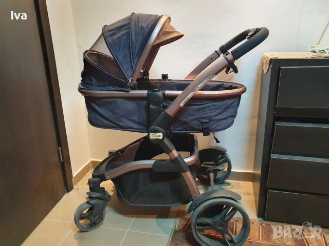 Комбинирана бебешка количка 3 в 1 Carra Tesoro Деним, снимка 1 - Детски колички - 44793271