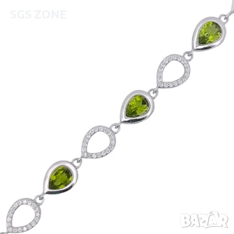 гривна от сребро 925 с перидот, снимка 4 - Гривни - 51264535