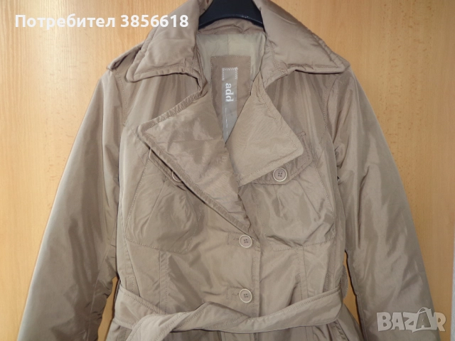 Италианско вталено бежово пухено яке с колан, снимка 2 - Якета - 51469003