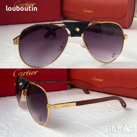Cartier 2023 мъжки слънчеви очила с кожа и дътвени дръжки, снимка 1 - Слънчеви и диоптрични очила - 42830041