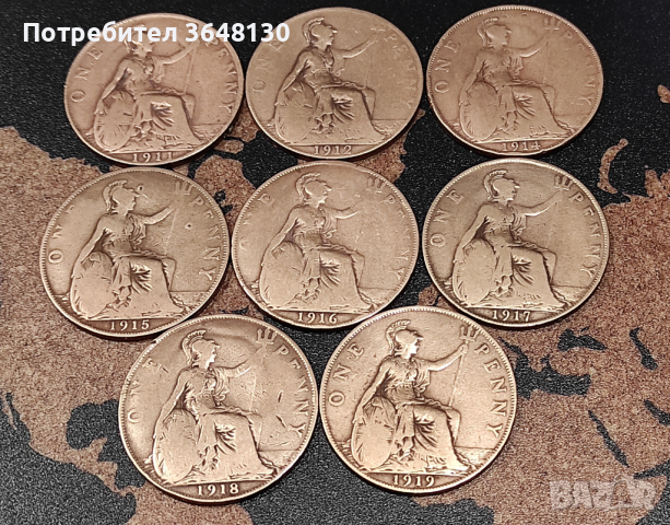 Монети Великобритания 1 пени, 1911 - 1919 година
