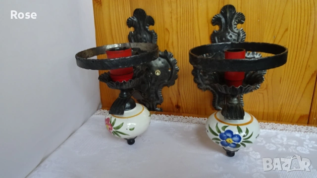 Два вентидж стенни лампи (аплици) от ковано желязо, снимка 4 - Лампи за стена - 53970251