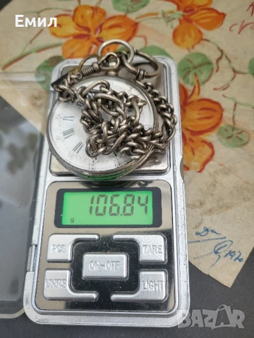 Сребърен джобен часовник със сребърен кюстек , снимка 7 - Колекции - 50827695