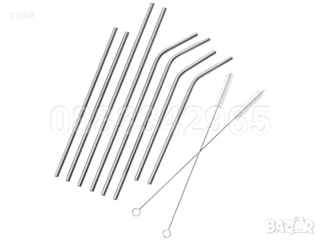  НОВИ! Метални сламки 8 броя комплект + 2 четчици / безоловни BPA-free, снимка 4 - Други - 38022491