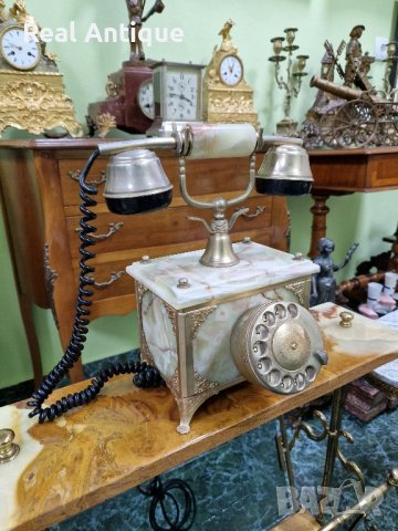 Страхотен антикварен немски телефон от оникс с метални орнаменти , снимка 2 - Антикварни и старинни предмети - 44507067