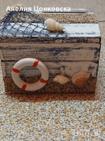 Дърв. кутия за бижута морски мотиви , снимка 1