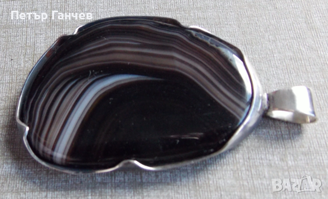 Сребърен медальон с красив естествен Ахат, снимка 2 - Колиета, медальони, синджири - 44657911