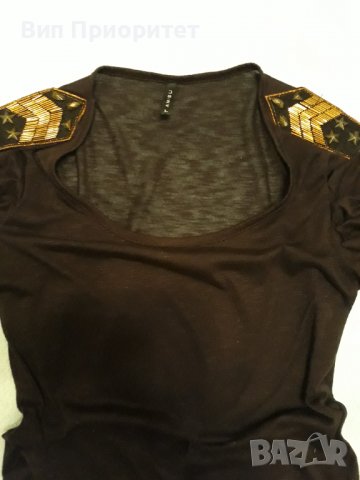 Блуза с къс ръкав биопамук-изтънен , дишащ и леко прозрачен, с пагони от ефектни златни орнаменти , снимка 8 - Тениски - 37509340