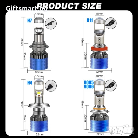 Комплект 2 LED крушки с лупа, H7, 30000 Lm, 12V, 2x55W, 6500К, 87x31мм, снимка 9 - Аксесоари и консумативи - 51102908