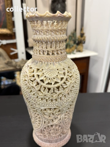 Индийска филигранна ваза от сапунен камък. №7994, снимка 6 - Антикварни и старинни предмети - 53944803