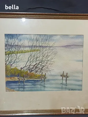 Стар  рамкиран акварел ,авторски подписан 1945, снимка 2 - Антикварни и старинни предмети - 48752087