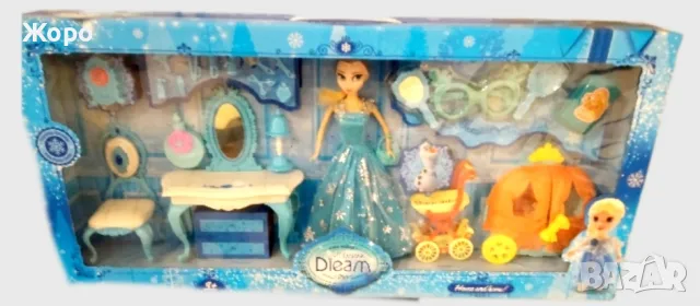 Комплект принцеса Елза с нейните гримове и тоалетката и файтон 130497, снимка 4 - Кукли - 48245457