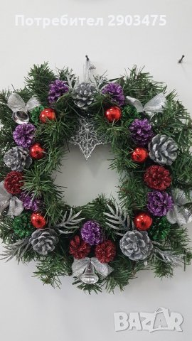 Цветен коледен венец, снимка 4 - Декорация за дома - 31090904