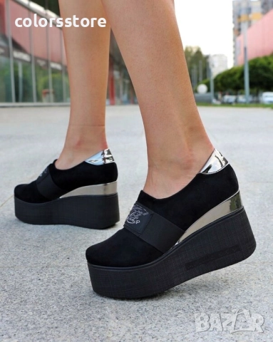 Обувки на платформа - черен велур - RK120