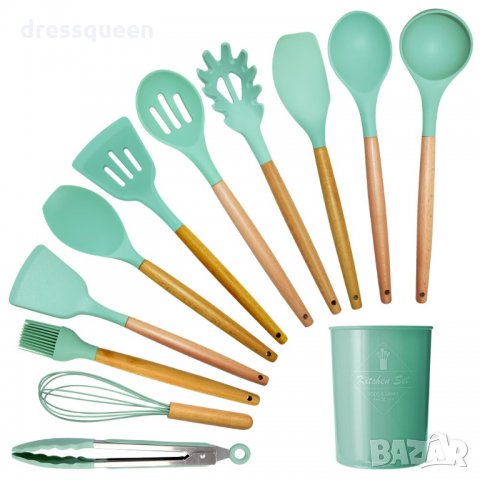 2776Силиконови кухненски прибори 12бр с поставка, снимка 8 - Прибори за хранене, готвене и сервиране - 30378961