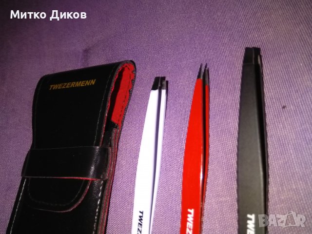 TWEZERMENN нов комплект от три броя професионални пинсети Англия в кожено калъфче, снимка 3 - Комплекти и лотове - 37950561