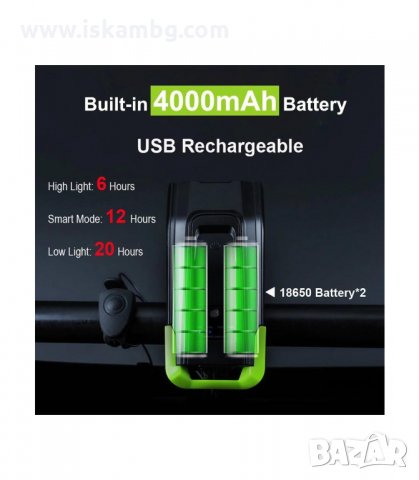 ФАР ЗА ВЕЛОСИПЕД, АКУМУЛАТОРНА БАТЕРИЯ 4000MAH, 2 Х LED КРУШКИ T6 - код 2654, снимка 7 - Аксесоари за велосипеди - 33927927